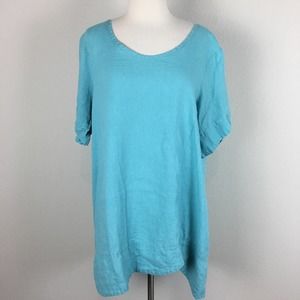 Flax Blue Linen Short Sleeve Tunic Medium